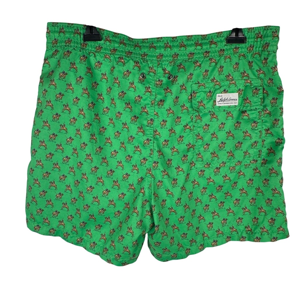 Polo Ralph Lauren Swim Trunks Mens S Green All Over Polo Player Print Lined Vtg - Picture 7 of 8